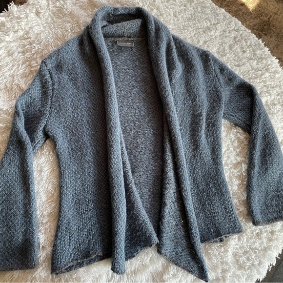 Wooden Ships | Wool Blend Open Front Navy & Brown Marled Cardigan - Picture 7 of 9